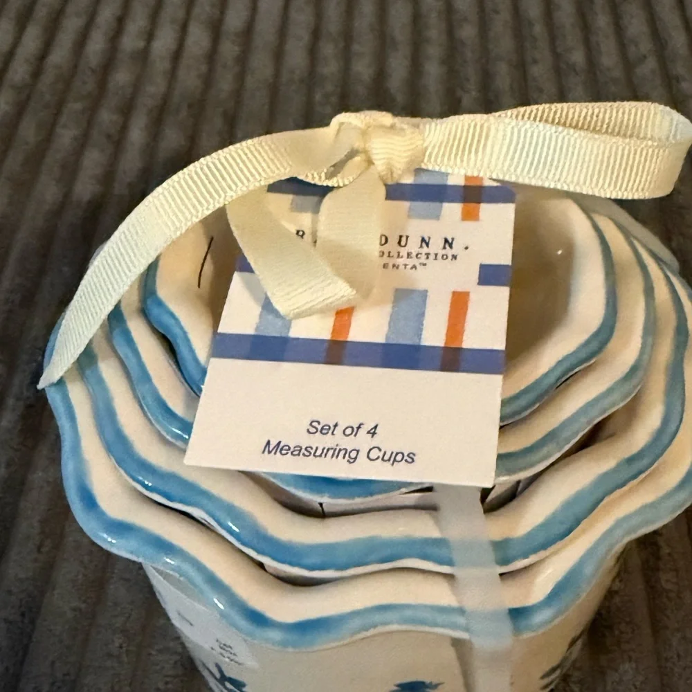 Rae Dunn White Nesting Measuring Cups w/ blue floral pattern - 4 pc set- NWT